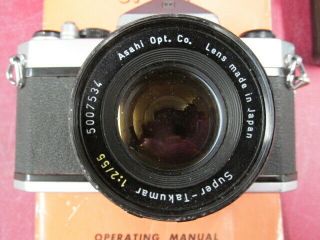 Vintage Honeywell Pentax SP 500 SLR 35mm Camera W/Takumar 1:2 Lens & PENTAX CASE 3