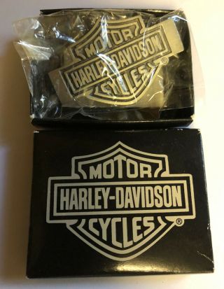 Vintage Official Harley Davidson Logo Motorcycle Tie Clip Black / Silver Nos