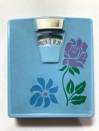 Vintage Detecto Bathroom Scale Floral Light Blue Metal Base Flowers