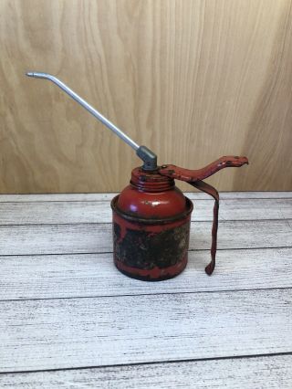 Vintage Red 4”tall Oil Can Oiler Great.