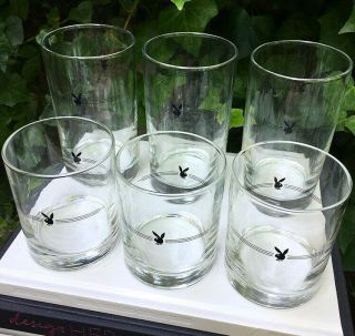 Set Of Six Vintage Playboy Bunny Cocktail Glasses