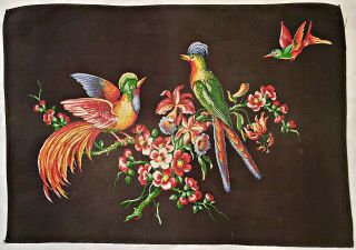 Vintage Animal Art Tropical Birds Flowers Brown Red Cotton Kitchen Tea Towel