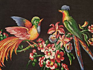 VINTAGE ANIMAL ART TROPICAL BIRDS FLOWERS BROWN RED COTTON KITCHEN TEA TOWEL 2