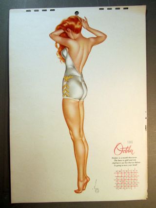Vargas 1946 October Turns Lanes Gold And Red Sexy Pin Up Calendar Page Vintage