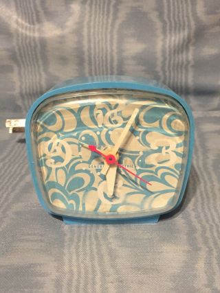 Vintage Rare Retro Blue Mod Face Alarm Clock Ge Usa
