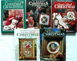 (5) Better Homes & Gardens Christmas Cross Stitch Books - Vintage