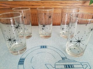 Set Of 5 Vintage Hand Painted 1950s Atomic Starburst Drinking Glasses
