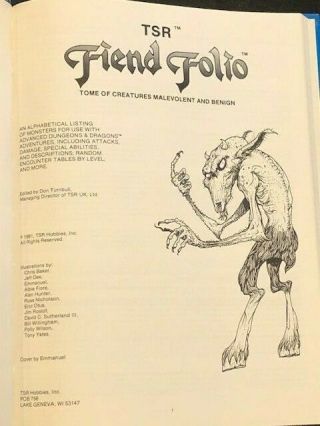 Vintage 1981 TSR Advanced Dungeons & Dragons Fiend Folio Hardcover Book 2