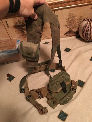 Vintage Military Tactical Belt And Suspenders With Pouches