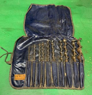 Vintage Irwin Auger Drill Bit Set For Brace 1/4 " - 1 " (10 Pc Set) With Roll Up