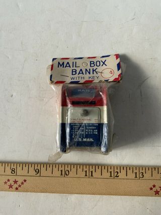 Vintage Tin Us Mail Box Bank With Key In Package - Japan Tn