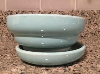 Vintage Mccoy Aqua Blue Bulb Bowl Planter With Saucer 1960s Crooked Factory Flaw