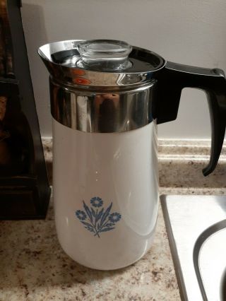 Vintage Corning Ware Blue Cornflower 10 Cup Coffee Pot Percolator Stove Top