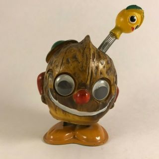 Vintage Walnut Man Plastic Wind Up Toy Made In Japan Head Shake When Wound Up