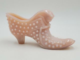 Vintage Fenton Hobnail Cat Head Slipper Shoe Old Pink Art Glass