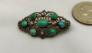 Vintage Retro 1 1/2” Long Sterling Silver Turquoise Pin Marked Sterling