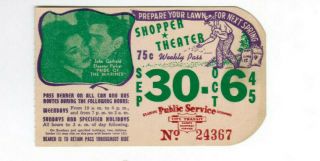 St Louis Missouri Transit Ticket Pass Sep 30 - Oct 6 1945 John Garfield Parker