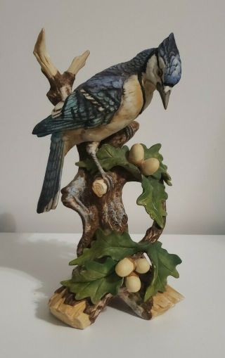 Vintage Blue Jay Figurine By Andrea Sadek 8753 Bird On Oak Branch Acorns
