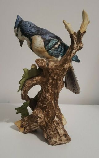 Vintage Blue Jay Figurine by Andrea Sadek 8753 Bird on Oak Branch Acorns 3