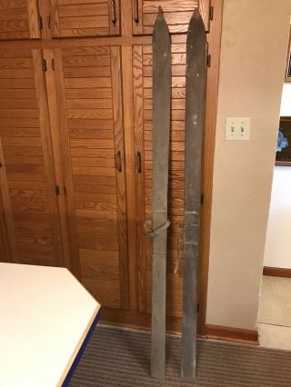 Vintage M.  A.  Strand Wooden Skis 70 Inches Long