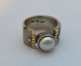 Sterling Silver Art Deco Vintage Pearl Stone Marked 925 Ring Thick Ban (sz 7.  5)