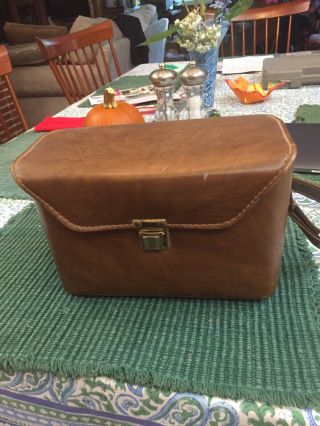 Vintage Brown Leather Camera Bag Hard Case Shoulder Strap
