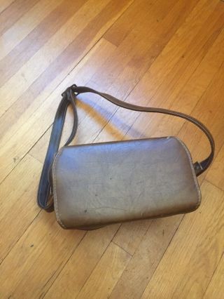 Vintage Brown Leather Camera Bag Hard Case Shoulder Strap 2