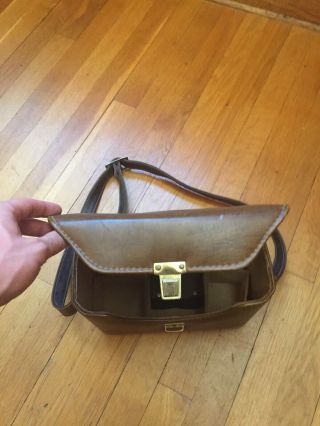 Vintage Brown Leather Camera Bag Hard Case Shoulder Strap 3