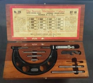 No.  224 Vintage Starrett 0 To 4” Outside Micrometer,  Wooden Case