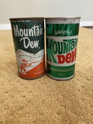 2 Vintage Old Antique Steel Pull Tab Mountain Dew Cans