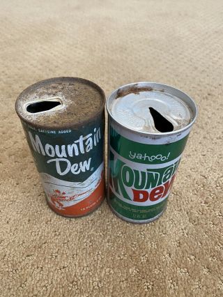 2 Vintage Old Antique Steel Pull Tab MOUNTAIN DEW Cans 2
