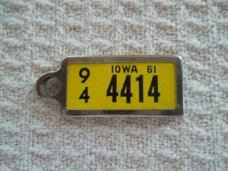 1961 Iowa Dav License Plate Key Return Tag