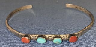 Vintage Bracelet Sterling Silver Coral Turquoise Old Pawn Navajo Cuff Thick 8 Gr