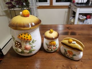 Merry Mushroom 3 Canister Set 1976,  83 Sears Roebuck And Co Vintage 70s
