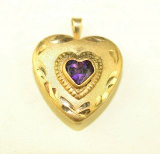 Vintage Small Gold Filled Heart Locket Pendant With Amethyst