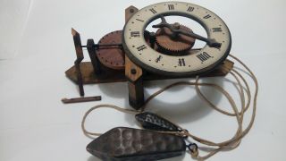 1960 Vintage Swiss Wooden Rock Weight Driven Clock Repair Are Parts