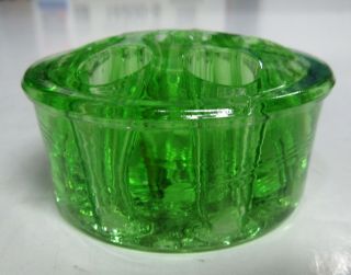 Small Vintage Antique Vaseline Green Depression Glass 7 Holes Domed Flower Frog