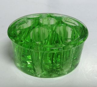 Small Vintage Antique Vaseline Green Depression Glass 7 Holes Domed Flower Frog 3