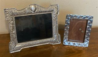 2 Vintage Mexican Ornate Solid Pewter Picture Photo Frames - Mexico