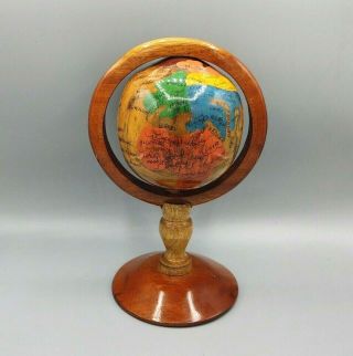 Vintage Hand Painted Wooden Table Top Pedestal Nautical World Globe Decor