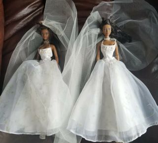 Set Of Two Blushing Bride Barbie Dolls,  African American,  With Veils,  Unboxed