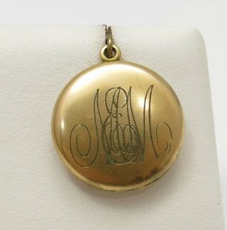 Vintage Gold Filled Circle Locket Pendant With Mono