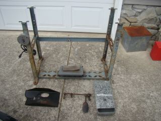 Vtg Adjustable Industrial Sewing Machine Table Stand W/ Drawer And Knee Control