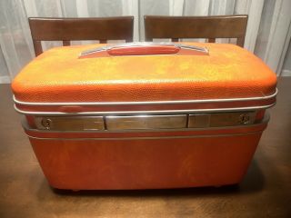 Vintage Orange Samsonite Train Case Make Up Carry - On - Clean/nice