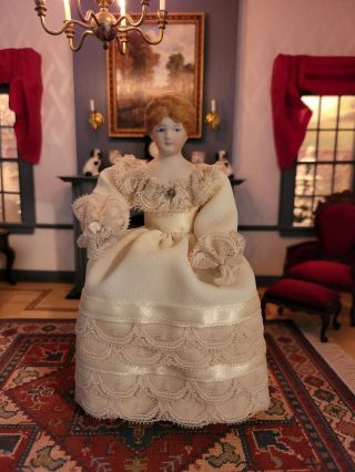 Miniature Vintage Artisan Porcelain Dressed Dollhouse Doll