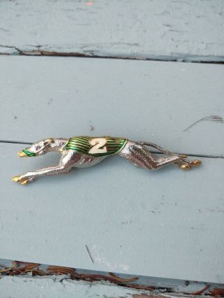 Vintage Costume Jewelry Racing Silk Greyhound Whippet Dog Brooch Pin 2 Goldtone
