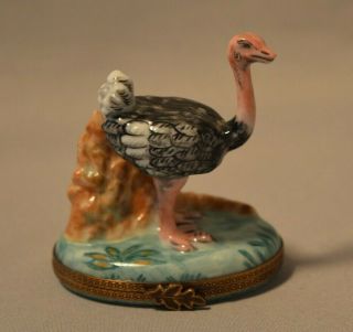 Vintage Limoges French Figural Trinket Box - Ostrich Standing By Rocks