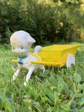 Vintage Hard Plastic Rosen Rosbro Lamb Pulling Wagon Candy Easter Container