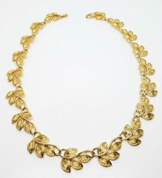 Chunky Vintage Signed Napier Gold Tone Modernist Four Floral Leaf Link Necklace