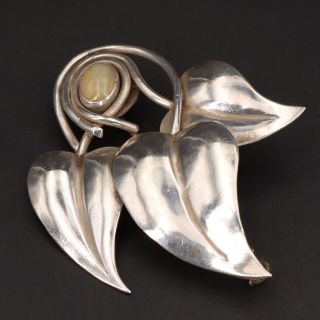 Vtg Sterling Silver - Opal Leaf Leaves Modern Curved Brooch Pin - 14g